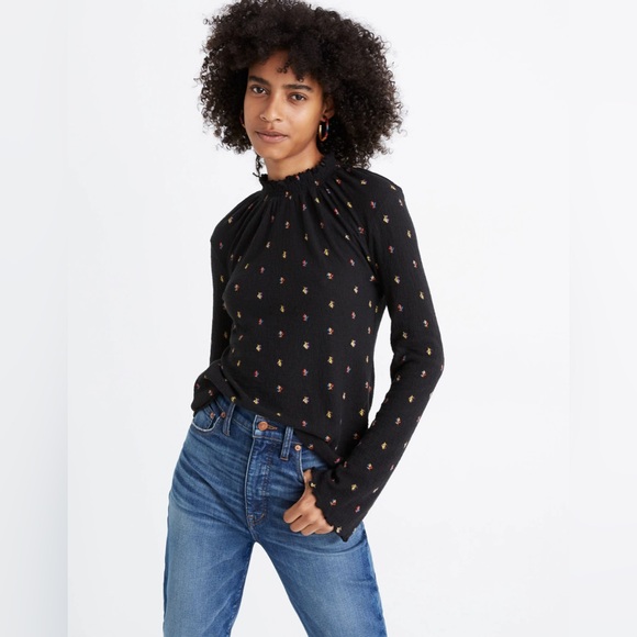 Texture & Thread Ruffled Mockneck Top in Rainbow Buds EUC - Picture 1 of 8